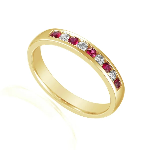 Buy 18ct Yellow Gold 0.16ct Ruby And 0.12ct Diamond Half Eternity Ring