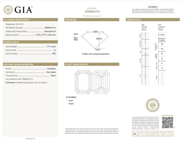 GIA Certified 1.71 Carat G VS2 Emerald Cut Natural Diamond Solitaire Engagement Ring - Image 5