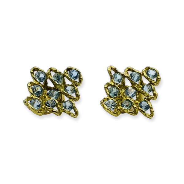 18KT Yellow Gold & Blue Topaz Earrings - Image 2