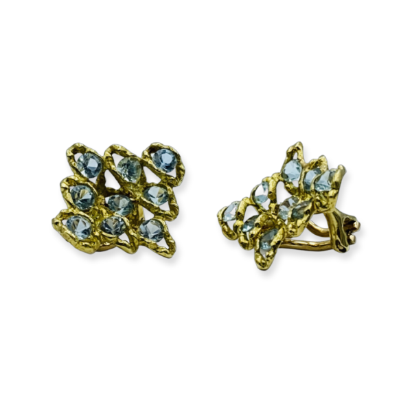 18KT Yellow Gold & Blue Topaz Earrings - Image 3
