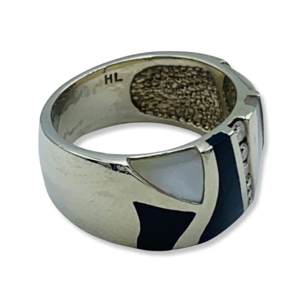 14KT White Gold Diamond, Onyx And Opal Cocktail Ring - Image 5