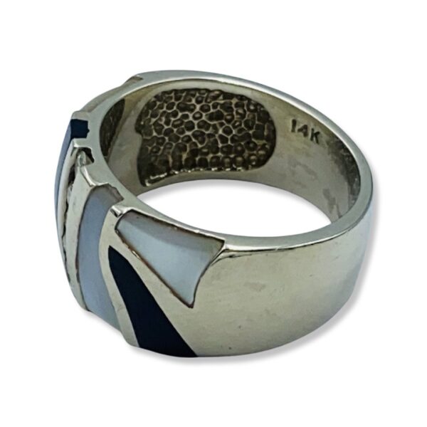14KT White Gold Diamond, Onyx And Opal Cocktail Ring - Image 2