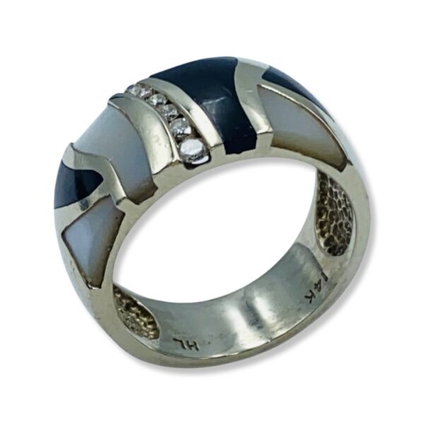 14KT White Gold Diamond, Onyx And Opal Cocktail Ring - Image 4
