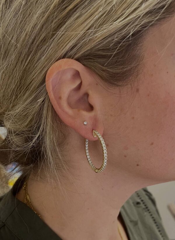 Buy 14 Karat Yellow Gold 3.30 Carat Natural Diamond Inside Outside Hoop Earrings - Image 5