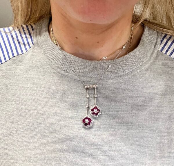 Buy Platinum Natural Diamond & Ruby Dangle Drop Pendant Necklace 1 - Image 4