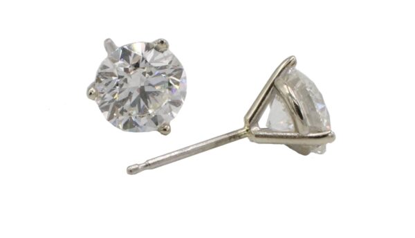 GIA Certified 2.46 Carat H SI2 Round Natural Diamond Three Prong Stud Earrings - Image 2