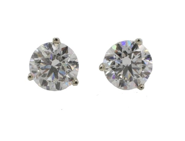 GIA Certified 2.46 Carat H SI2 Round Natural Diamond Three Prong Stud Earrings