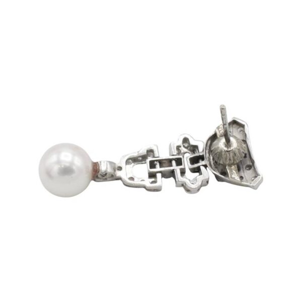 Art Deco Platinum Natural Diamond & Pearl Dangle Drop Earrings - Image 3