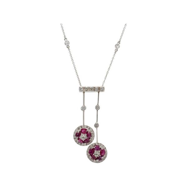 Buy Platinum Natural Diamond & Ruby Dangle Drop Pendant Necklace 1