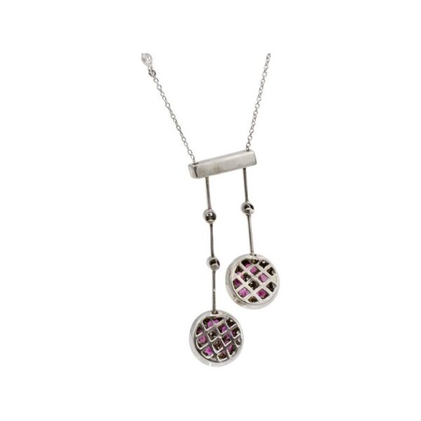 Buy Platinum Natural Diamond & Ruby Dangle Drop Pendant Necklace 1 - Image 3