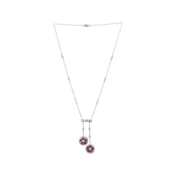 Buy Platinum Natural Diamond & Ruby Dangle Drop Pendant Necklace 1 - Image 2