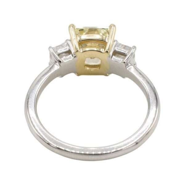 GIA Certified 2.09 Carat Light Yellow Radiant Three-Stone Natural Diamond Engagement Ring - Image 3