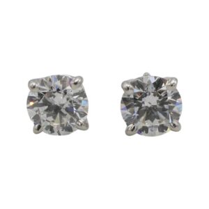 GIA Certified 2.12 Carat F SI2 Round Natural Diamond Four Prong Stud Earrings