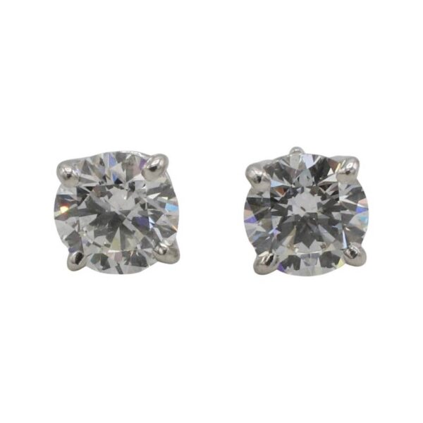 GIA Certified 2.12 Carat F SI2 Round Natural Diamond Four Prong Stud Earrings