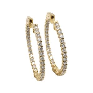 Buy 14 Karat Yellow Gold 3.30 Carat Natural Diamond Inside Outside Hoop Earrings