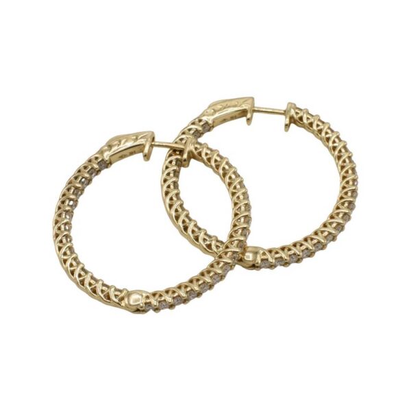 Buy 14 Karat Yellow Gold 3.30 Carat Natural Diamond Inside Outside Hoop Earrings - Image 3