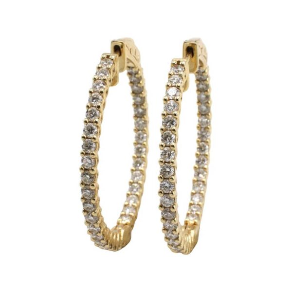 Buy 14 Karat Yellow Gold 3.30 Carat Natural Diamond Inside Outside Hoop Earrings - Image 2