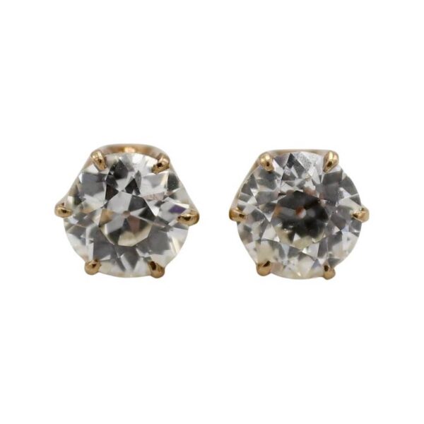 Antique Yellow Gold 1.40 Carat Old European Cut Natural Diamond Stud Earrings
