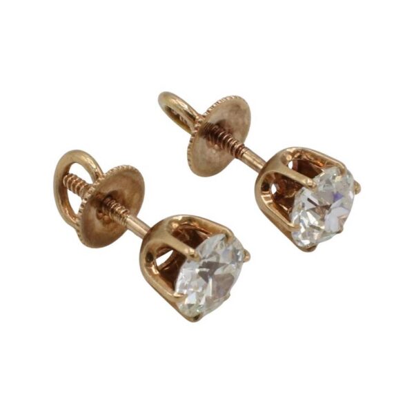 Antique Yellow Gold 1.40 Carat Old European Cut Natural Diamond Stud Earrings - Image 2