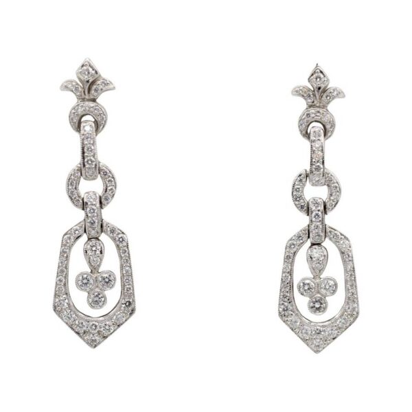 18 Karat White Gold Natural Diamond Chandelier Dangle Drop Earrings