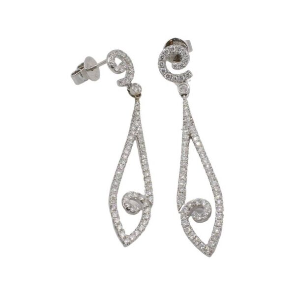 18 Karat White Gold 1.50 Carat Natural Diamond Dangle Drop Earrings - Image 2